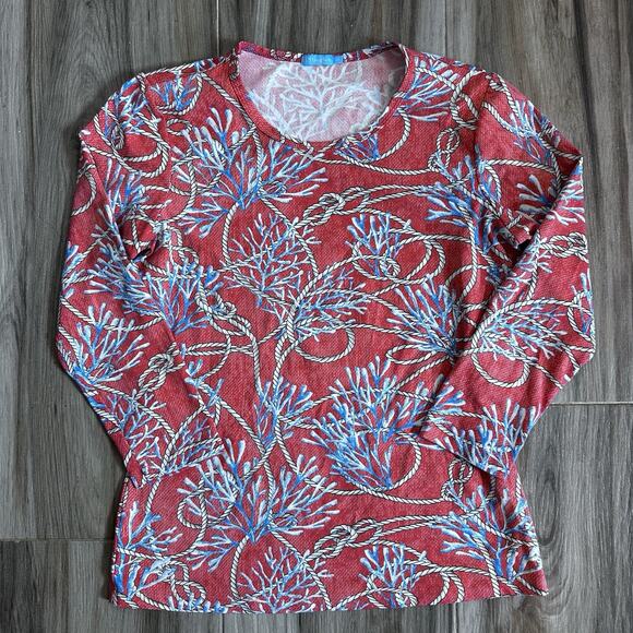 J McLaughlin Catalina Cloth Signature Top Blouse XS Coral 3/4rope Sleeve - Picture 1 of 7